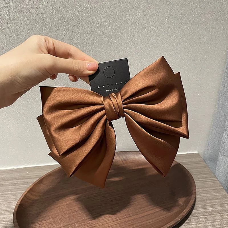 Elegant Bow Ribbon Hair Clip Fashion Simple Solid Satin Spring Clip Hair Pin Retro Headband With Clips Girls Hair Accessories - PratSN