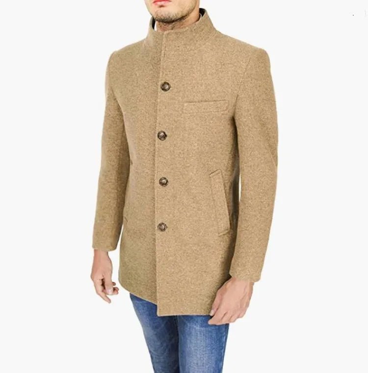 Elegant Jackets Man Single Breasted Man's Janket Solid Wool Blends Mid - length Trench Coat Long Men's Coat - PratSN