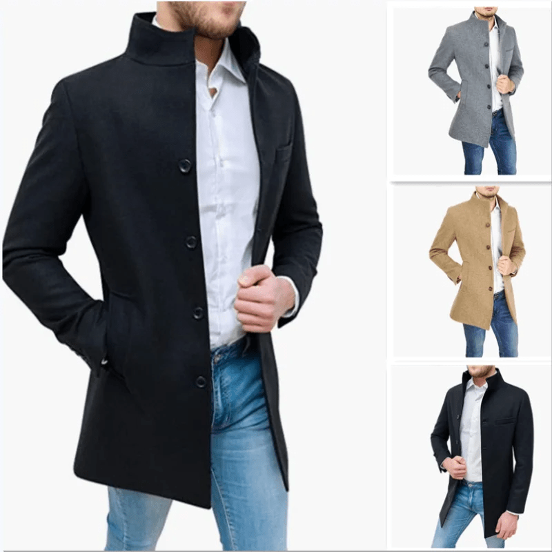 Elegant Jackets Man Single Breasted Man's Janket Solid Wool Blends Mid - length Trench Coat Long Men's Coat - PratSN