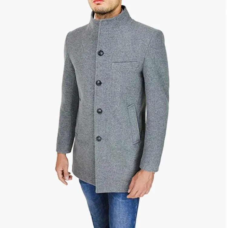 Elegant Jackets Man Single Breasted Man's Janket Solid Wool Blends Mid - length Trench Coat Long Men's Coat - PratSN