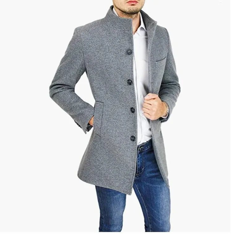 Elegant Jackets Man Single Breasted Man's Janket Solid Wool Blends Mid - length Trench Coat Long Men's Coat - PratSN