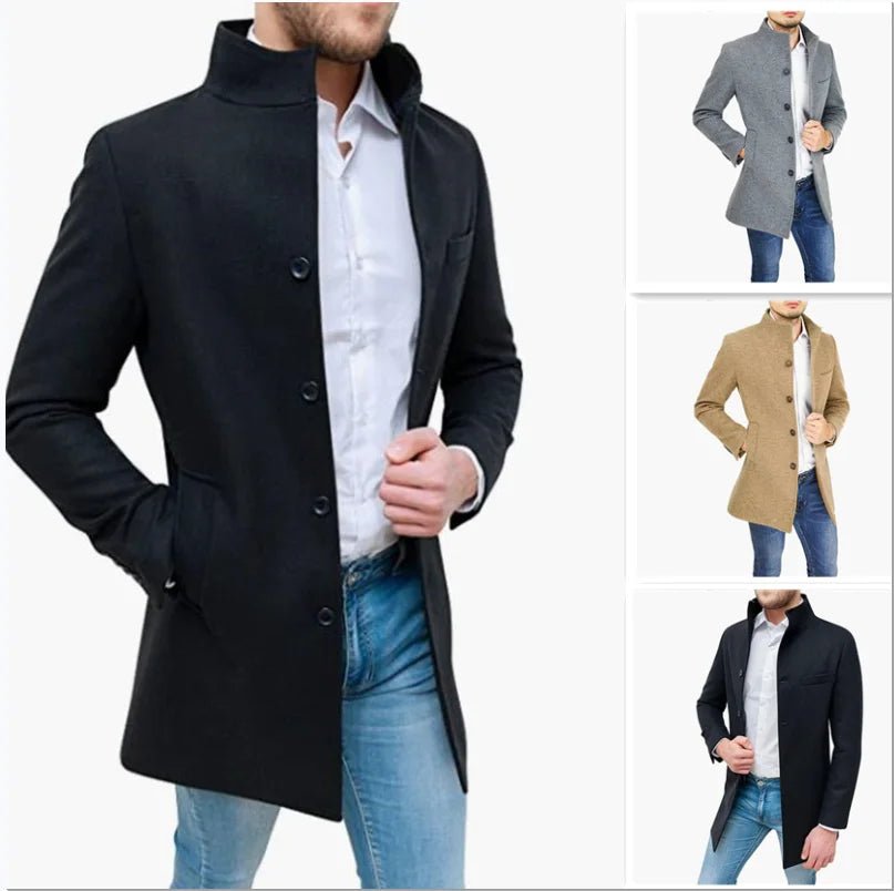 Elegant Jackets Man Single Breasted Man's Janket Solid Wool Blends Mid - length Trench Coat Long Men's Coat - PratSN
