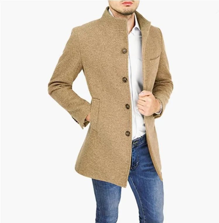 Elegant Jackets Man Single Breasted Man's Janket Solid Wool Blends Mid - length Trench Coat Long Men's Coat - PratSN