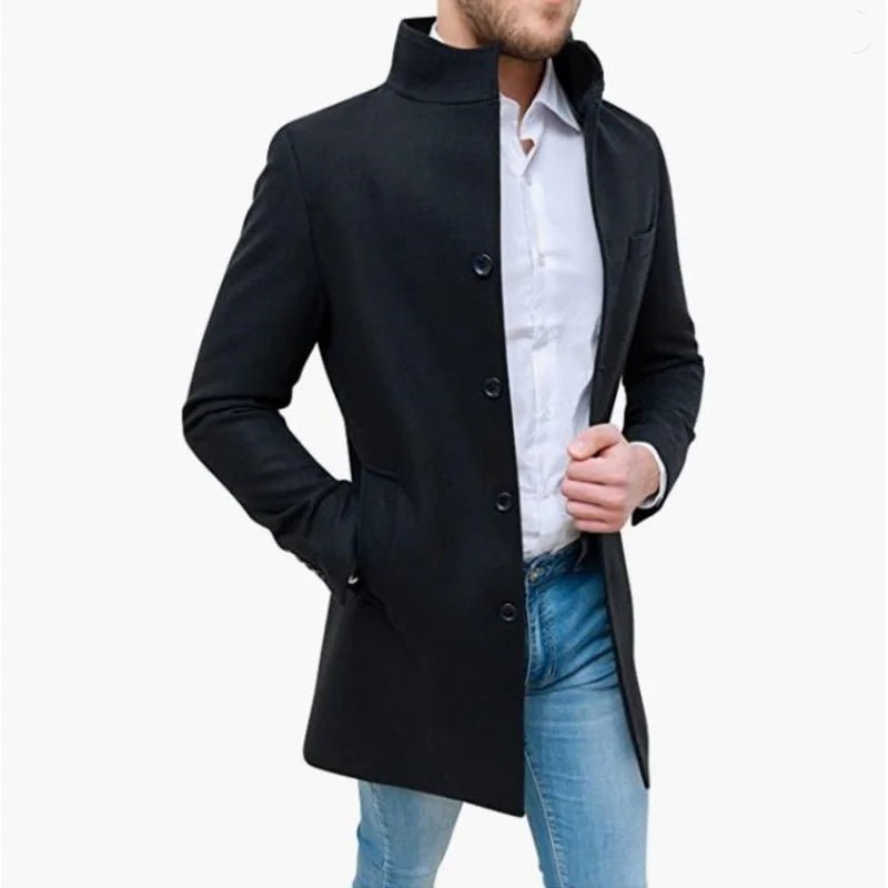 Elegant Jackets Man Single Breasted Man's Janket Solid Wool Blends Mid - length Trench Coat Long Men's Coat - PratSN