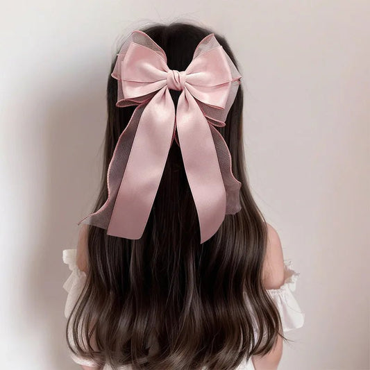 Elegant Long Ribbon Bow Spring Hairpins Women Girl Kid Hair Clips Pin Barrettes Accessories Hairgrip Headwear Headdress Ornament - PratSN