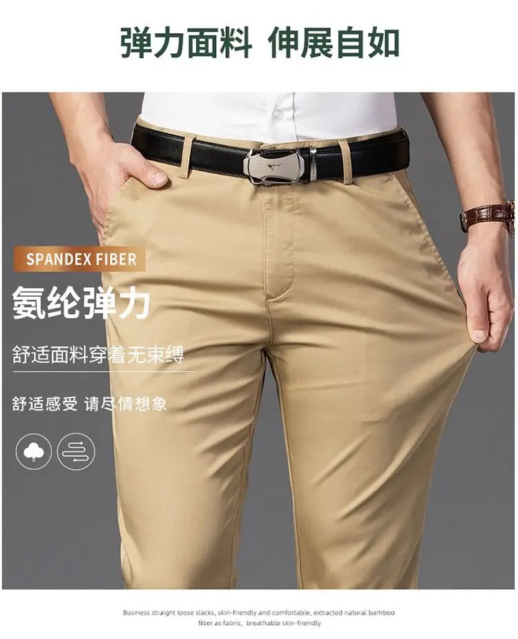 Elegant Men's Pants Straight Business Trouser Male Elastic Stretch Summer Cool Formal Dress Casual Work Office Fashion Golf Wear - PratSN