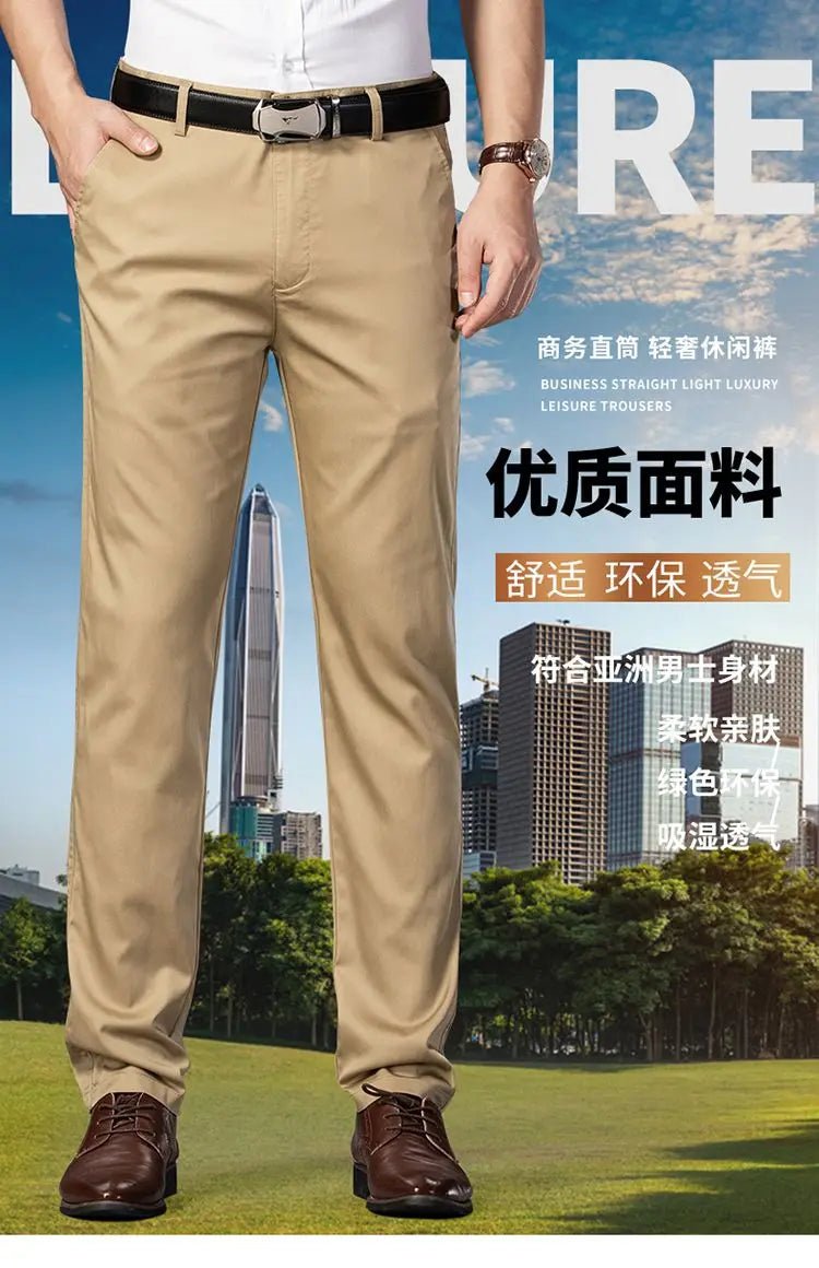 Elegant Men's Pants Straight Business Trouser Male Elastic Stretch Summer Cool Formal Dress Casual Work Office Fashion Golf Wear - PratSN