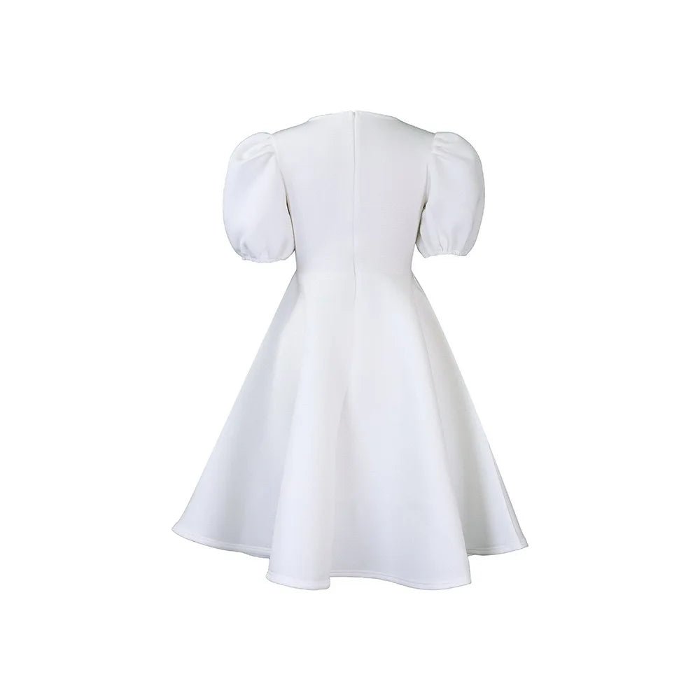 Elegant Party Dresses for Woman O Neck Short Sleeve High Waisted A Line Mid Calf Luxury Female Birthday Party Dinner Vestidos - PratSN