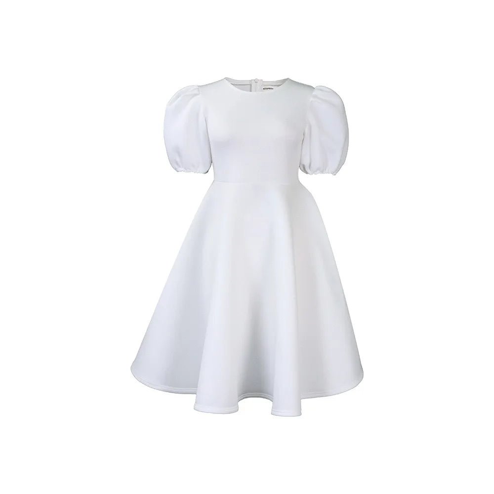 Elegant Party Dresses for Woman O Neck Short Sleeve High Waisted A Line Mid Calf Luxury Female Birthday Party Dinner Vestidos - PratSN