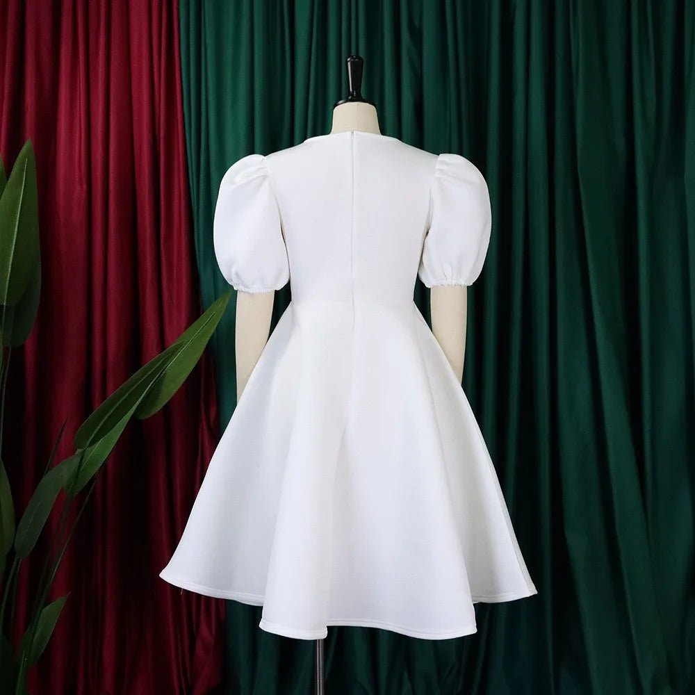 Elegant Party Dresses for Woman O Neck Short Sleeve High Waisted A Line Mid Calf Luxury Female Birthday Party Dinner Vestidos - PratSN