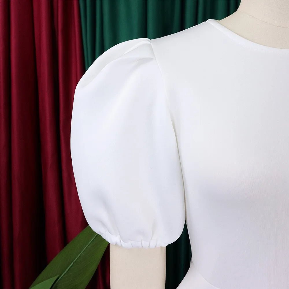 Elegant Party Dresses for Woman O Neck Short Sleeve High Waisted A Line Mid Calf Luxury Female Birthday Party Dinner Vestidos - PratSN