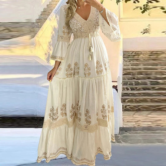 Elegant Plus Size Women Dress Crew Neck Casual Short Sleeve Loose Summer Party Evening Maxi Dresses - PratSN