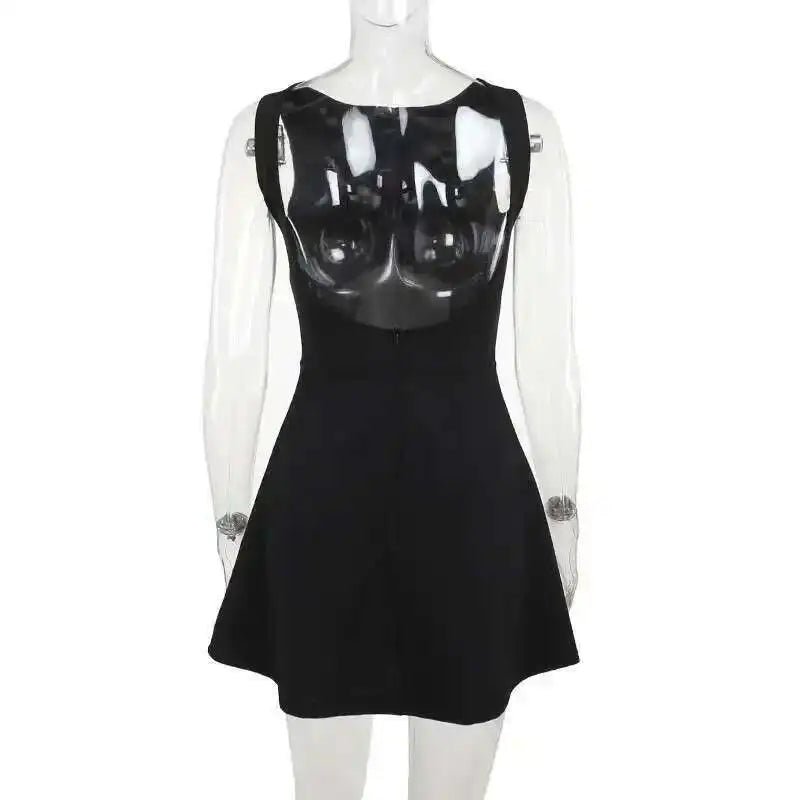 Elegant Short Mini Dress Women 2025 Summer Dress Club Party Dresses Sexy Backless Sleeveless A Line White Black Vestidos - PratSN