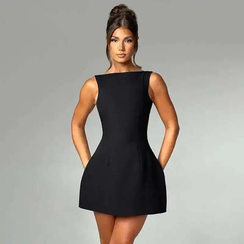 Elegant Short Mini Dress Women 2025 Summer Dress Club Party Dresses Sexy Backless Sleeveless A Line White Black Vestidos - PratSN