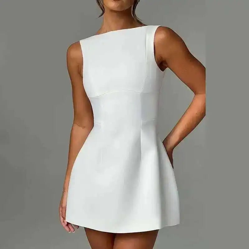 Elegant Short Mini Dress Women 2025 Summer Dress Club Party Dresses Sexy Backless Sleeveless A Line White Black Vestidos - PratSN