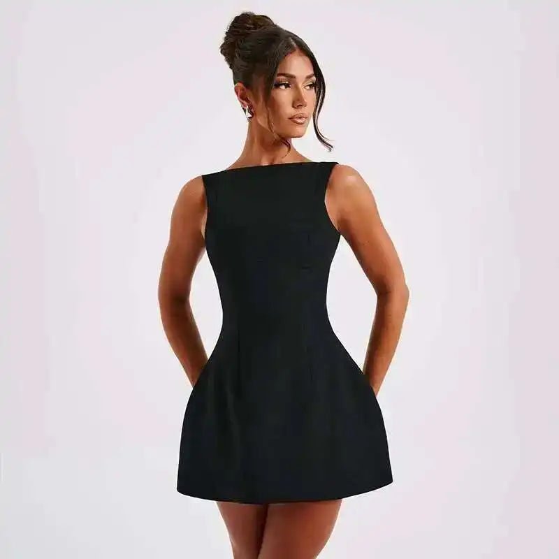 Elegant Short Mini Dress Women 2025 Summer Dress Club Party Dresses Sexy Backless Sleeveless A Line White Black Vestidos - PratSN