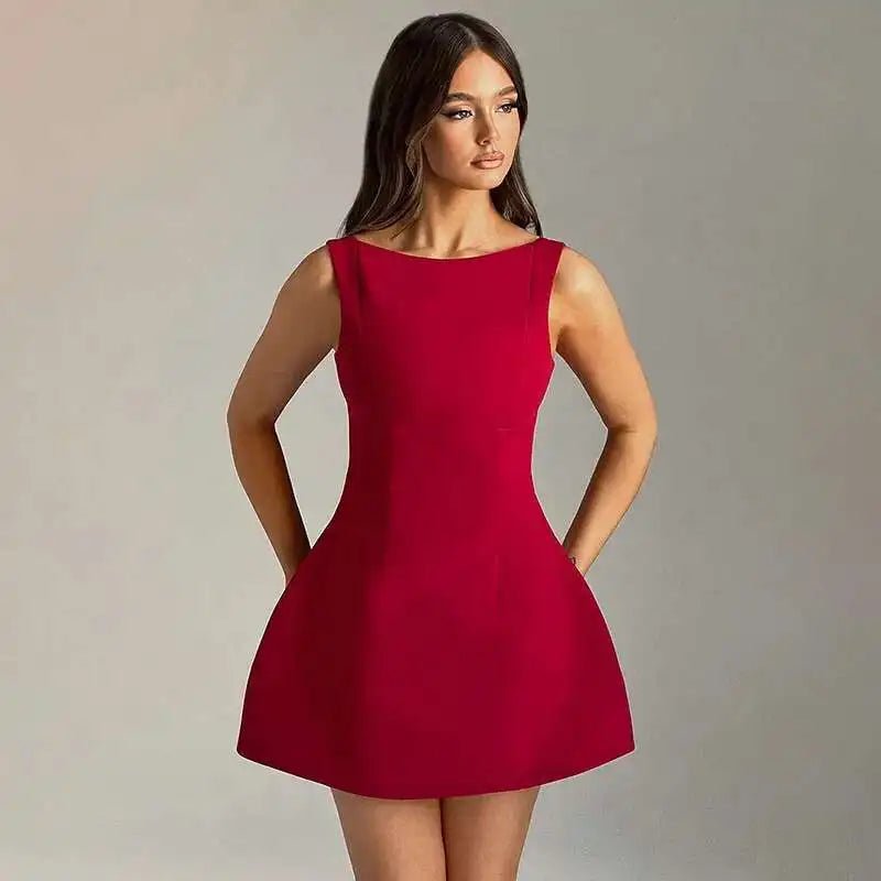 Elegant Short Mini Dress Women 2025 Summer Dress Club Party Dresses Sexy Backless Sleeveless A Line White Black Vestidos - PratSN