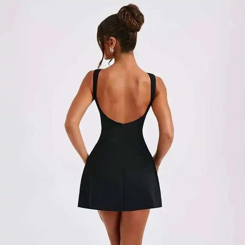 Elegant Short Mini Dress Women 2025 Summer Dress Club Party Dresses Sexy Backless Sleeveless A Line White Black Vestidos - PratSN