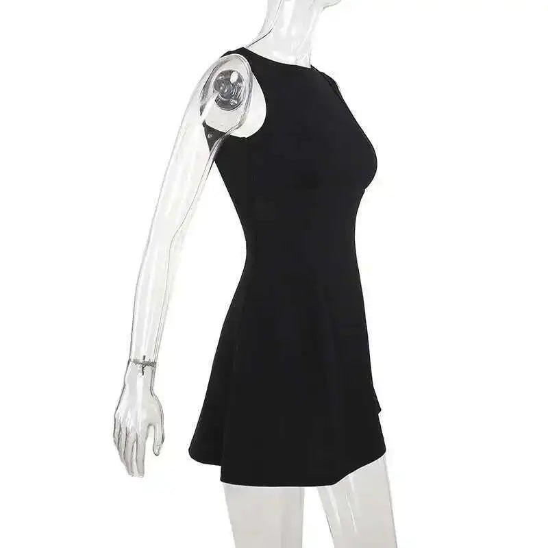 Elegant Short Mini Dress Women 2025 Summer Dress Club Party Dresses Sexy Backless Sleeveless A Line White Black Vestidos - PratSN