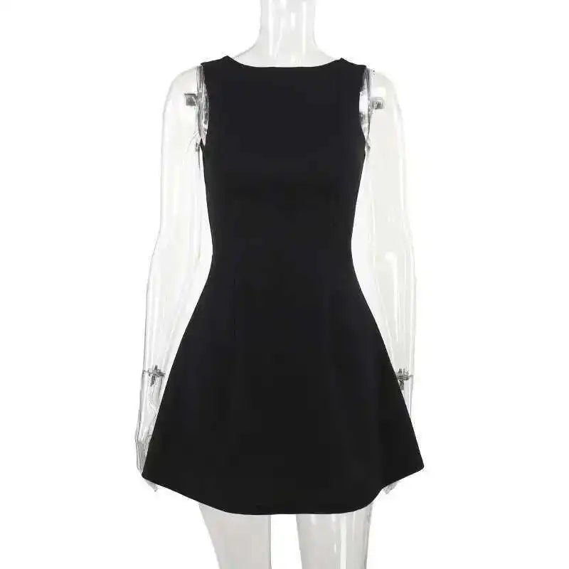 Elegant Short Mini Dress Women 2025 Summer Dress Club Party Dresses Sexy Backless Sleeveless A Line White Black Vestidos - PratSN