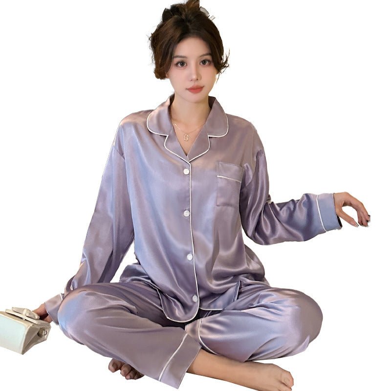 Elegant Slimming Ice Silk Draping Women's Pajamas Long - sleeved Trousers Can Be Worn Outside Casual Two - piece Suit - PratSN
