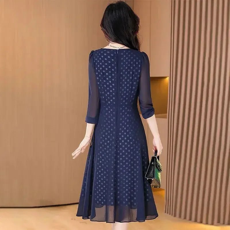 Elegant V - Neck Printed Spliced Chiffon Polka Dot Midi Dress Women's Clothing 2025 Spring Summer New Loose Chic - PratSN
