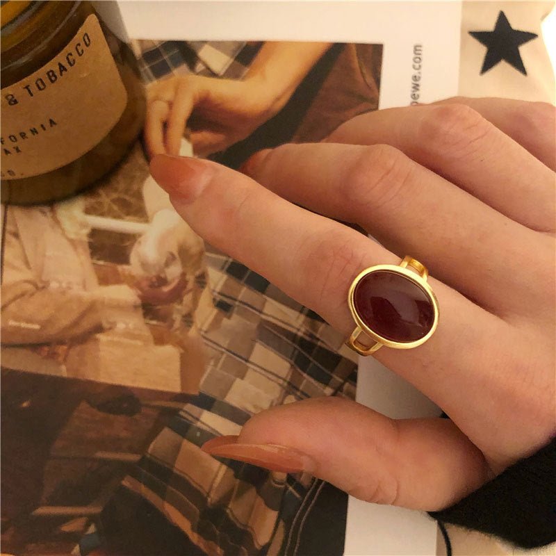 Elegant Vintage French Style Red Agate Open Ring 925 Sterling Silver Ruby Gemstone Opening Finger Ring - PratSN