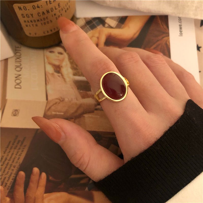 Elegant Vintage French Style Red Agate Open Ring 925 Sterling Silver Ruby Gemstone Opening Finger Ring - PratSN