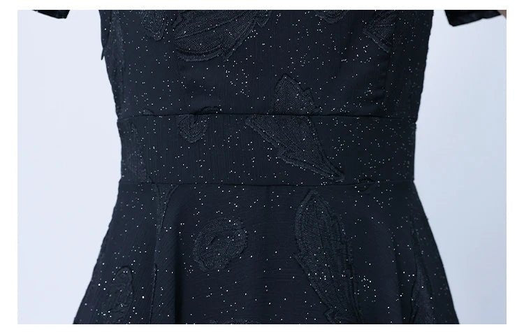 Elegant Women Long Dress 2025 Short Sleeve Summer Dress V - neck Slim A - line Jacquard Chiffon Dress Lady Vestidos - PratSN