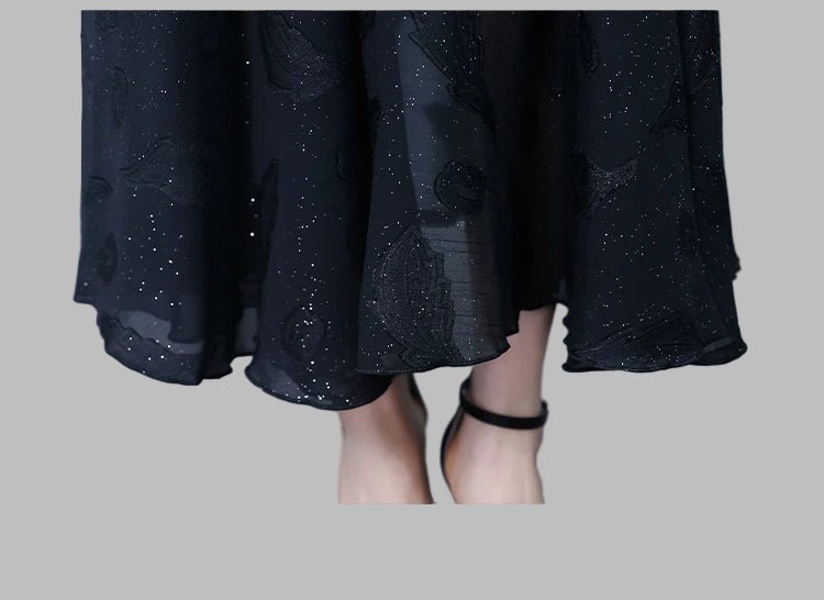 Elegant Women Long Dress 2025 Short Sleeve Summer Dress V - neck Slim A - line Jacquard Chiffon Dress Lady Vestidos - PratSN