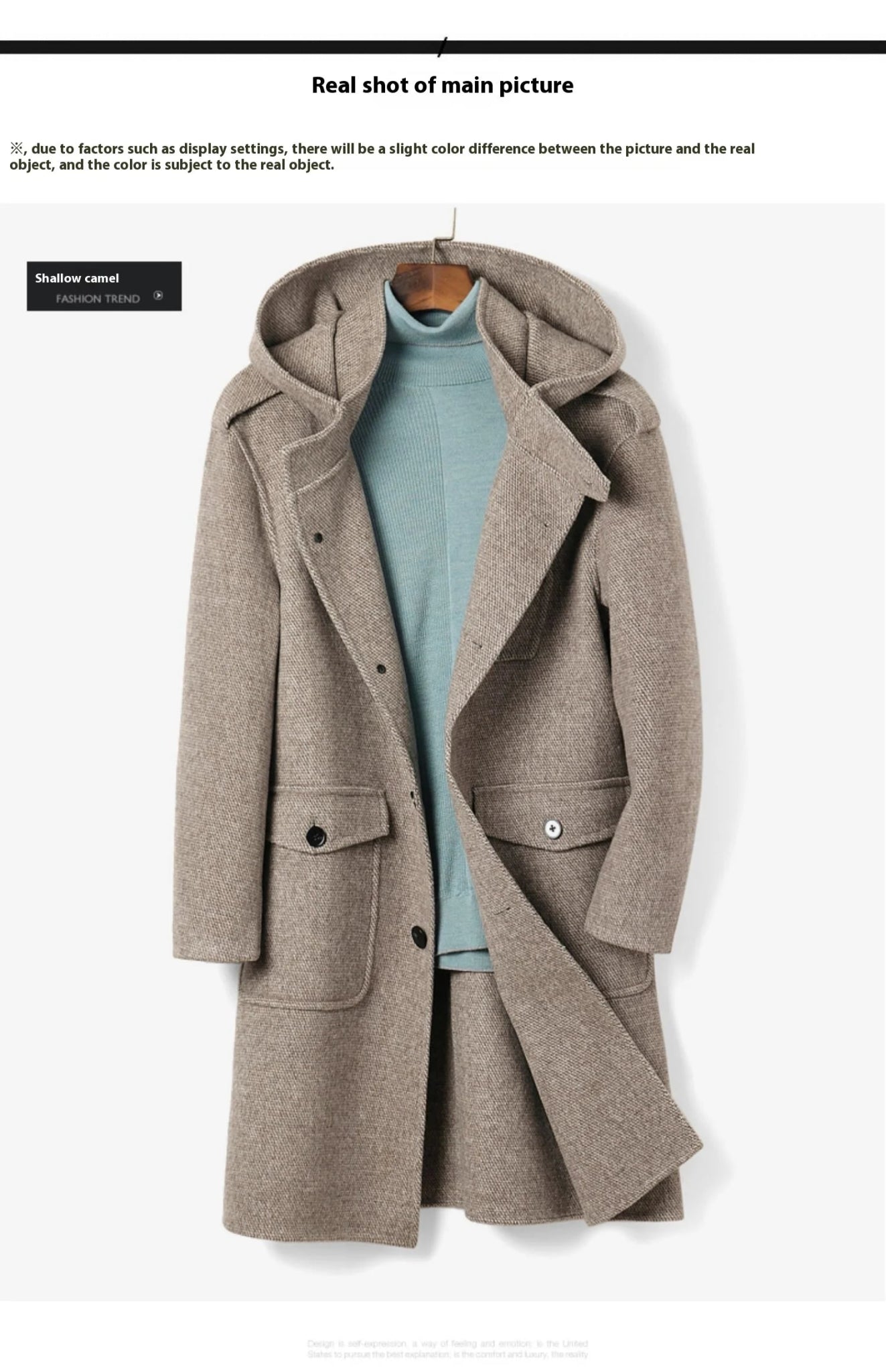 European American Fashion Mid - Length Single - Breasted Hooded Wool Coat for Men New High - Count Double - Sided Trench Jacket for - PratSN
