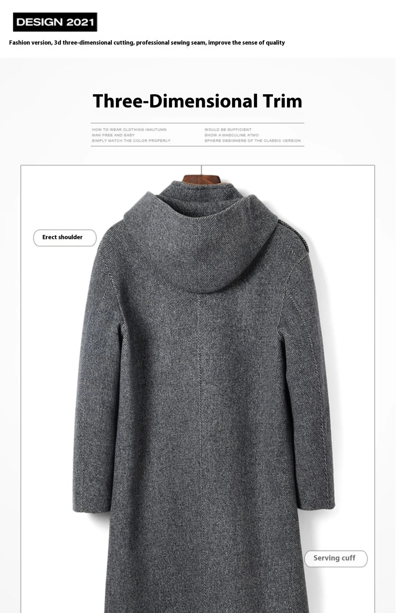 European American Fashion Mid - Length Single - Breasted Hooded Wool Coat for Men New High - Count Double - Sided Trench Jacket for - PratSN