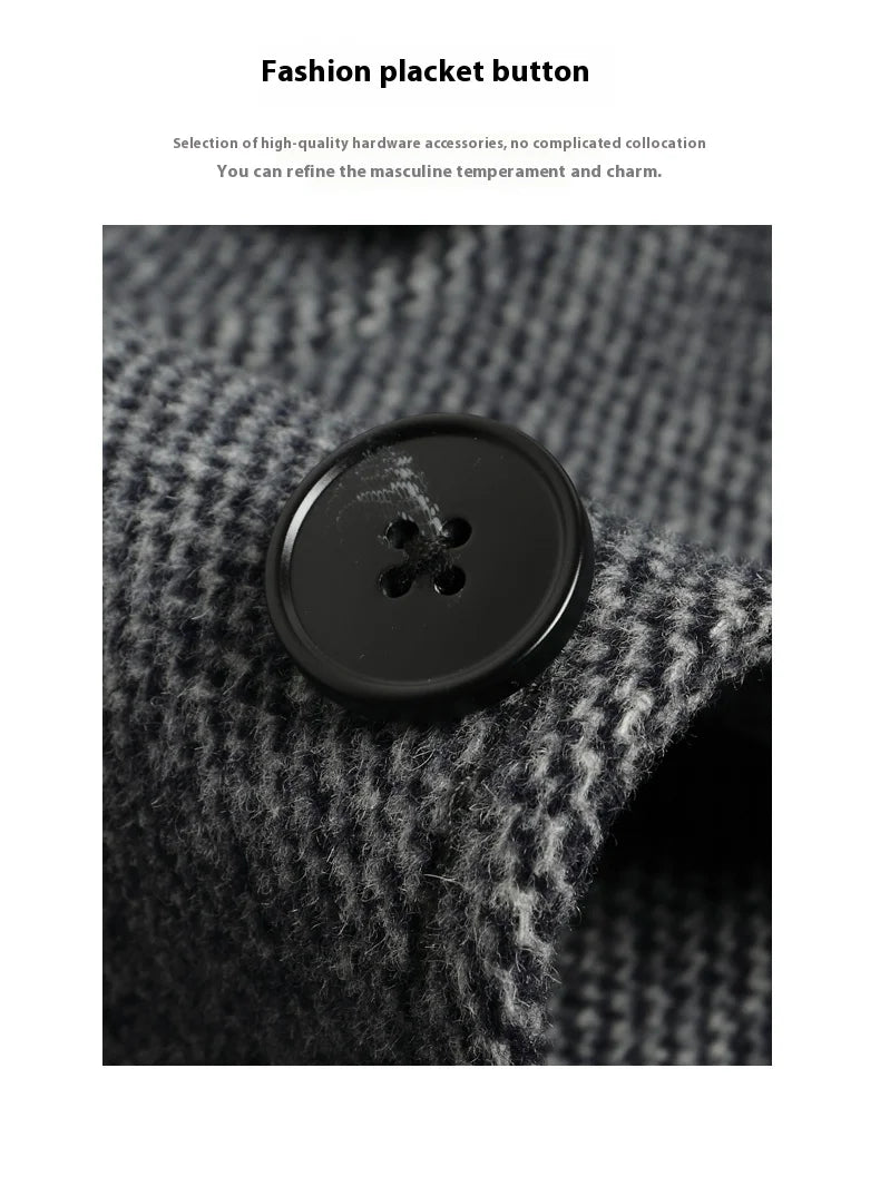 European American Fashion Mid - Length Single - Breasted Hooded Wool Coat for Men New High - Count Double - Sided Trench Jacket for - PratSN