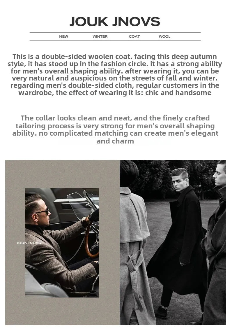 European American Fashion Mid - Length Single - Breasted Hooded Wool Coat for Men New High - Count Double - Sided Trench Jacket for - PratSN