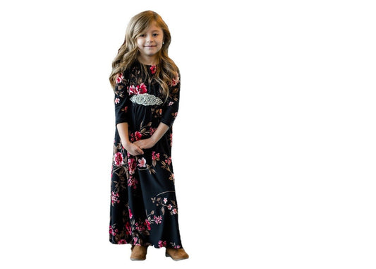 European And American Foreign Trade Mother - Daughter Parent - Child Clothing Ebay Long - Sleeved Flower Print Dress Long Skirt - PratSN