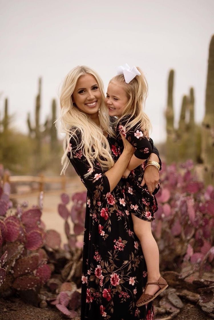 European And American Foreign Trade Mother - Daughter Parent - Child Clothing Ebay Long - Sleeved Flower Print Dress Long Skirt - PratSN