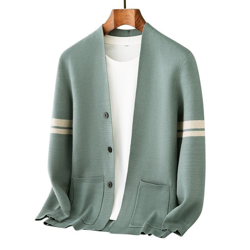 Fall Winter Men Long - sleeved Sweater Coat Thickened Blended Jacquard - PratSN