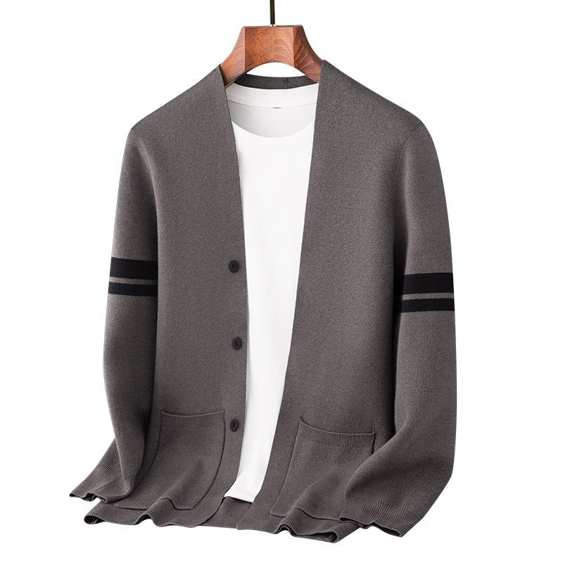 Fall Winter Men Long - sleeved Sweater Coat Thickened Blended Jacquard - PratSN