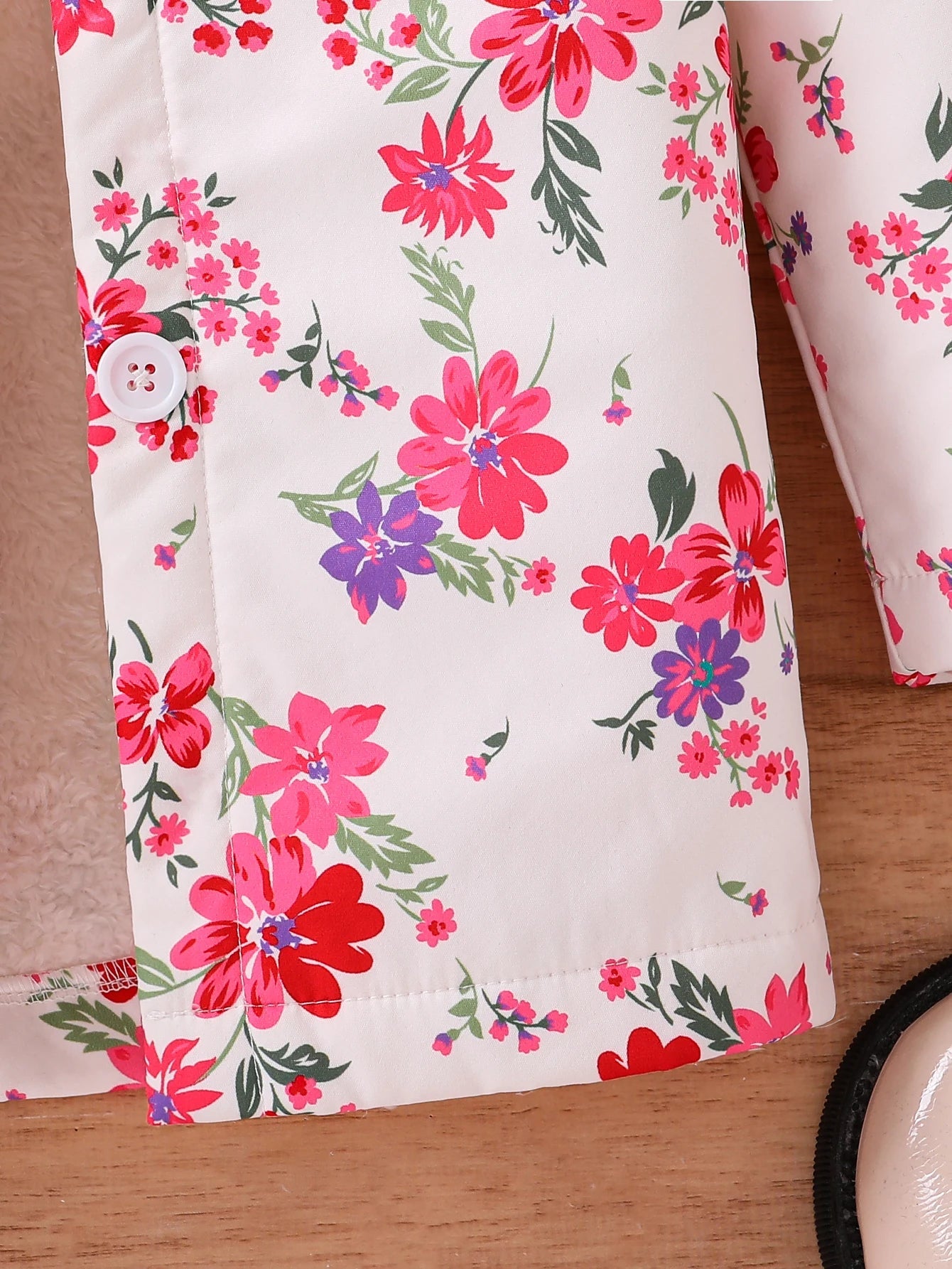 Fall/Winter Girls' Fleece Hooded Single - Breasted Floral Print Coat Holiday School Thermal Jacket Top - PratSN