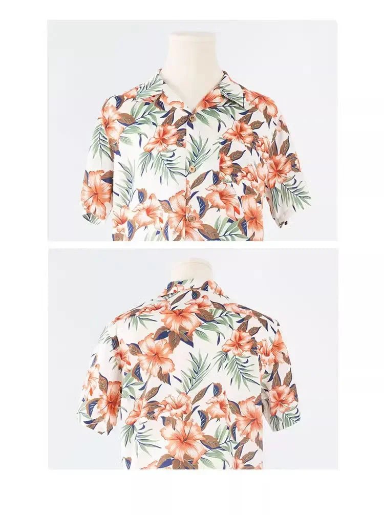 Family Look Vacation Beach Clothing Mom Daughter Sleeveless Dress Dad Son Matching Floral Shirt Set Parent Child Holiday Clothes - PratSN
