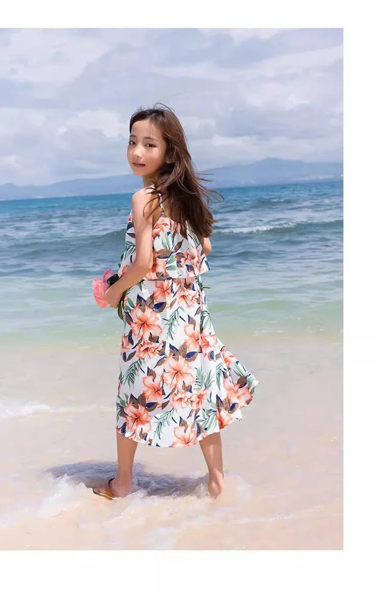 Family Look Vacation Beach Clothing Mom Daughter Sleeveless Dress Dad Son Matching Floral Shirt Set Parent Child Holiday Clothes - PratSN