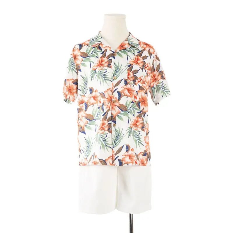 Family Look Vacation Beach Clothing Mom Daughter Sleeveless Dress Dad Son Matching Floral Shirt Set Parent Child Holiday Clothes - PratSN