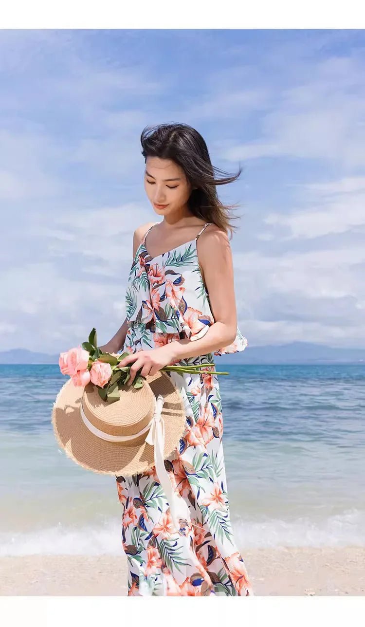 Family Look Vacation Beach Clothing Mom Daughter Sleeveless Dress Dad Son Matching Floral Shirt Set Parent Child Holiday Clothes - PratSN