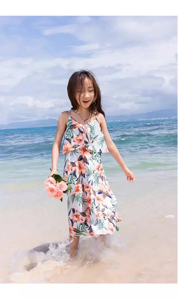 Family Look Vacation Beach Clothing Mom Daughter Sleeveless Dress Dad Son Matching Floral Shirt Set Parent Child Holiday Clothes - PratSN