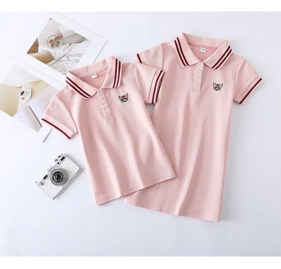 Family Matching Clothes Summer Mother Kids Dresses Cotton Couple Family Look Father Son Polo T-Shirts Tops Mom Daughter Dress - PratSN