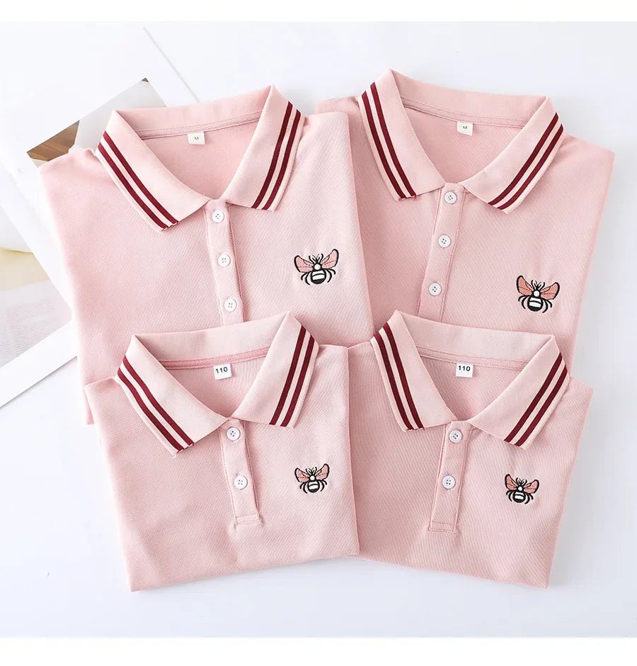 Family Matching Clothes Summer Mother Kids Dresses Cotton Couple Family Look Father Son Polo T-Shirts Tops Mom Daughter Dress - PratSN