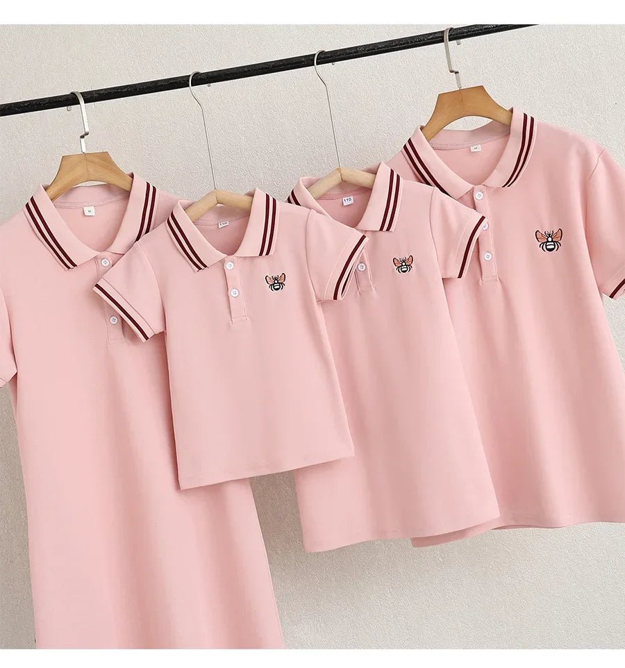Family Matching Clothes Summer Mother Kids Dresses Cotton Couple Family Look Father Son Polo T-Shirts Tops Mom Daughter Dress - PratSN