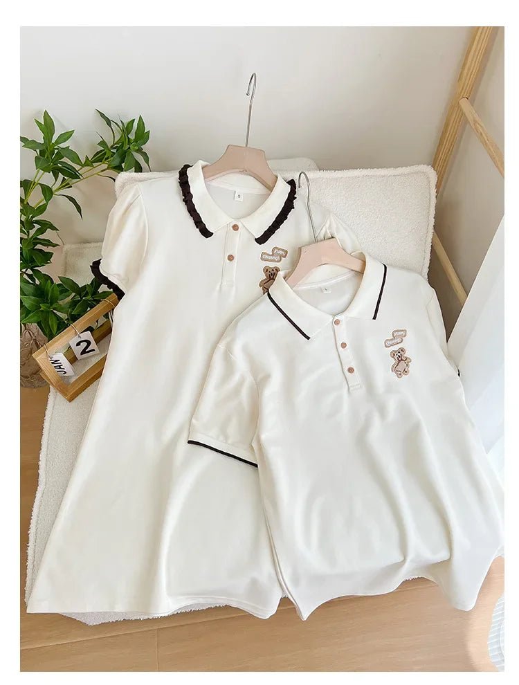Family Matching Clothes Summer Mother Kids Dresses Cotton Couple Family Look Father Son Polo T-Shirts Tops Mom Daughter Dress - PratSN