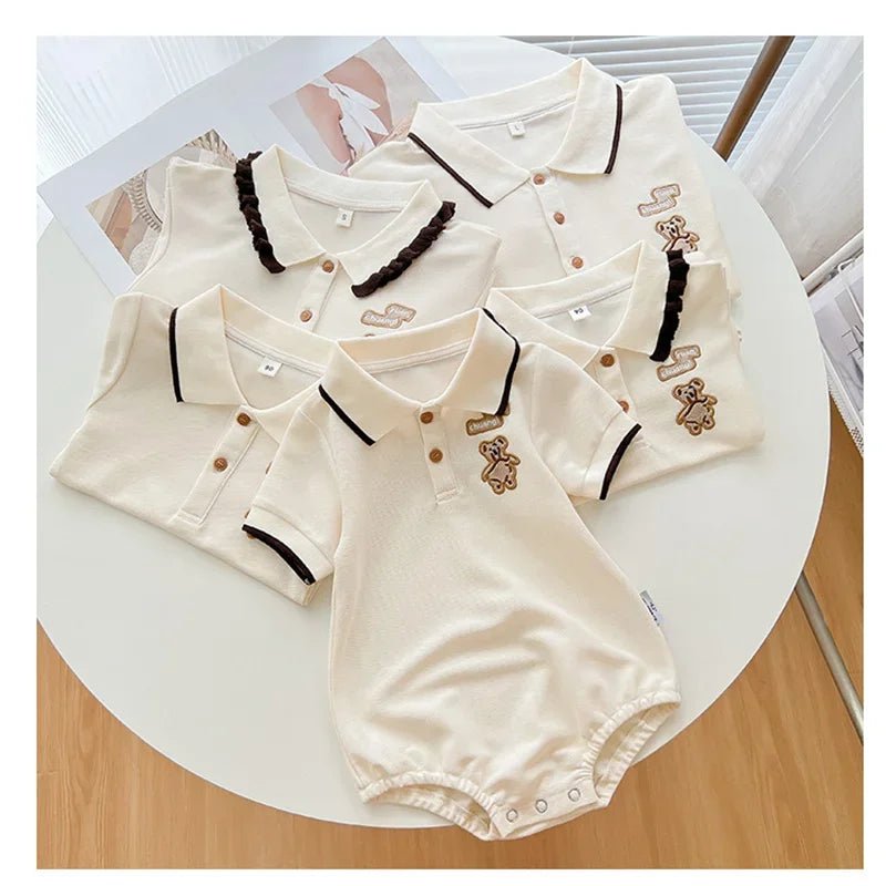Family Matching Clothes Summer Mother Kids Dresses Cotton Couple Family Look Father Son Polo T-Shirts Tops Mom Daughter Dress - PratSN