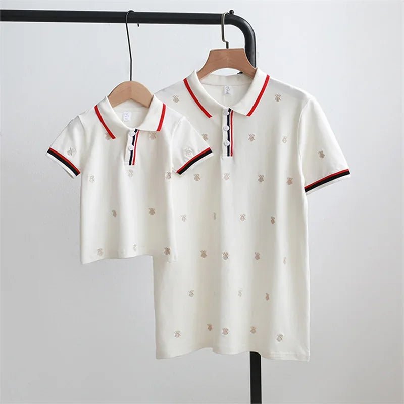 Family Matching Clothes Summer Mother Kids Dresses Cotton Couple Family Look Father Son Polo T-Shirts Tops Mom Daughter Dress - PratSN